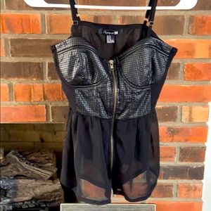 Faux leather black blouse
